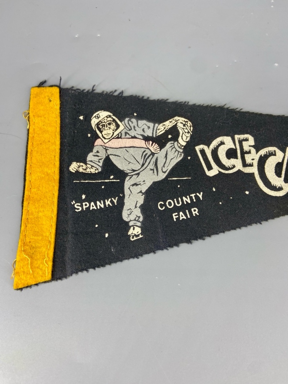 Vintage Ice Capades Mid Century Felt Pennant Space Monkey Chimp Skater